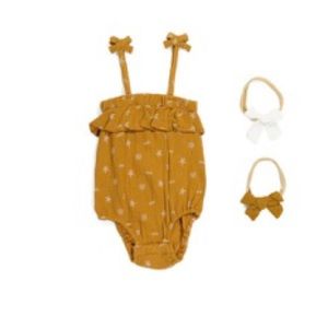 Ruffle romper with 2 headbands